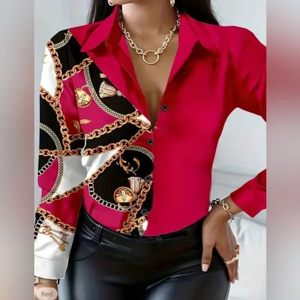 Chic Chain Print Patchwork Blouse